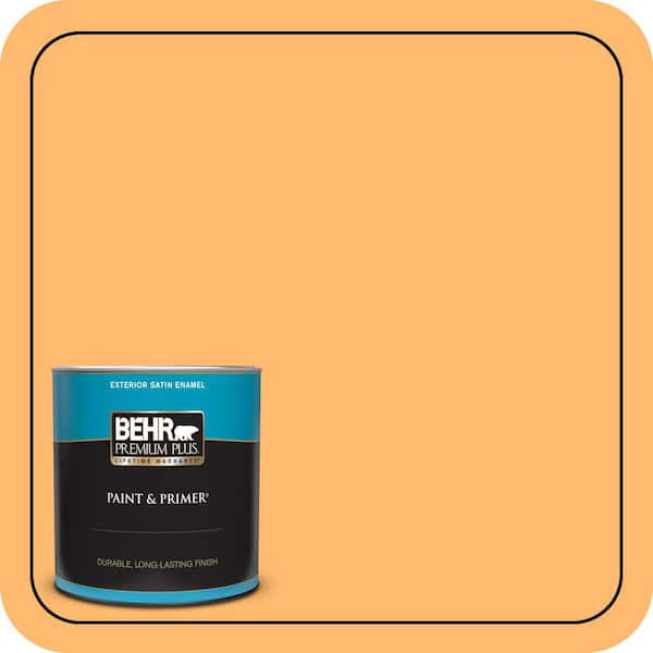 BEHR PREMIUM PLUS 1 qt. #P240-5 Cheese Puff Satin Enamel Exterior Paint & Primer