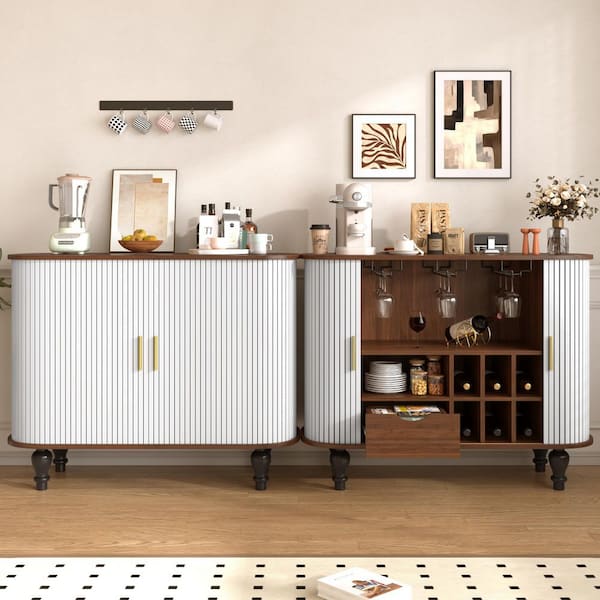 White 39.37 in. W Bar Cabinet with 6 Wine Racks and 3 Glass Holders,A Large Storage Drawer