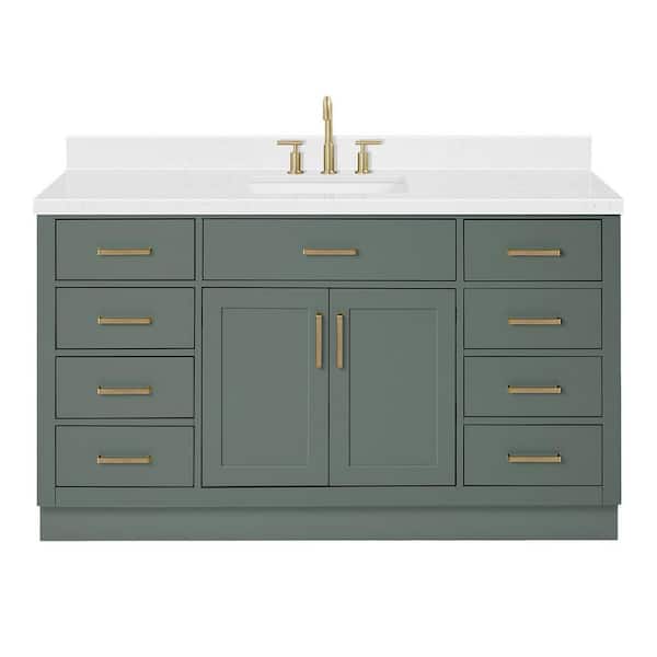Hepburn 60 in. Single Sink Freestanding Bathroom Vanity in Vintage Sage Green with Carrara White Quartz Top