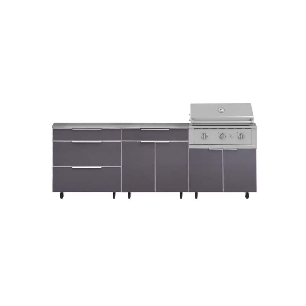 "Outdoor Kitchen 5-Piece 3-Burners Propane Gas Grill Island in Gray w/33"" Performance Grillwith casters" price history on PriceWatchPro