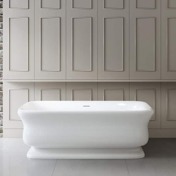 71 in. L x 33.5 in. W Acrylic FlatBottom Freestanding Soaking Bathtub in White with Matte Black Drain