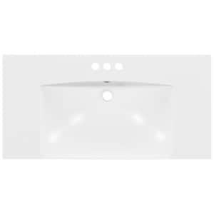 36 in. Drop-in Ceramic Bathroom Sink in White with 3-Faucet Holes