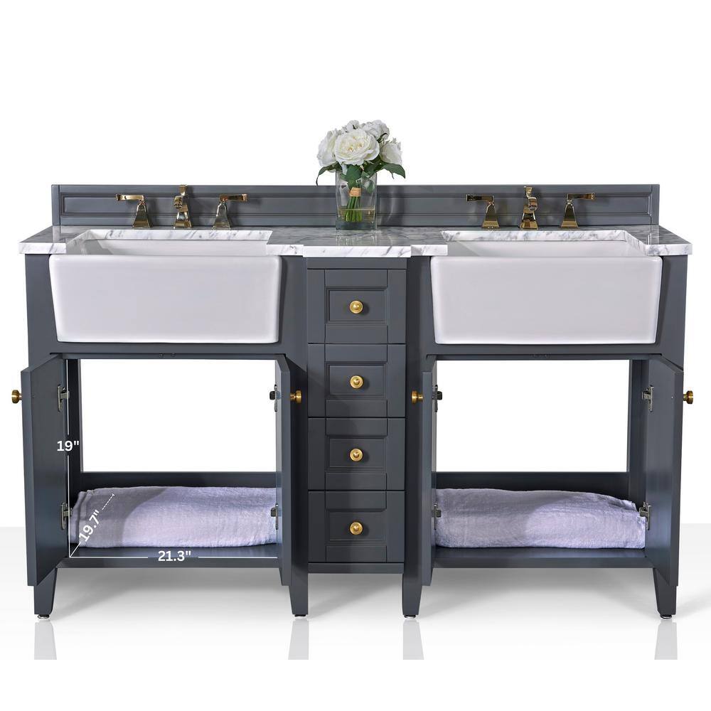 Adeline 60'' Sapphire Gray Double Bathroom Vanity with Marble Top