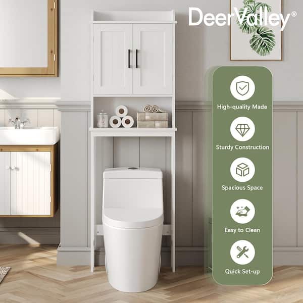 Bathroom storage white over the toilet space saver 3 shelves cabinet doors wood discount
