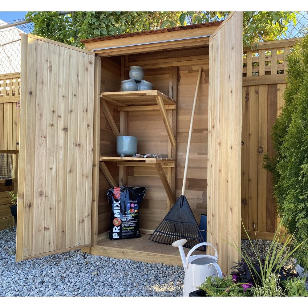 Beige Medium-Brown Wood Lean-To Shed with Shelving