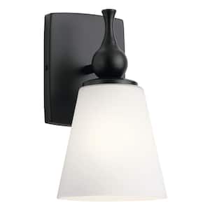 Cosabella 6 in. 1-Light Black Bathroom Indoor Wall Sconce Light with Satin Etched Cased Opal Glass