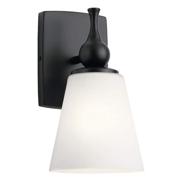 KICHLER Cosabella 6 in. 1-Light Black Bathroom Indoor Wall Sconce Light with Satin Etched Cased Opal Glass