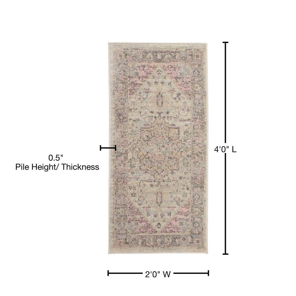Handmade Vintage Kashan Ivory/Pink Easy-Care Rectangular Rug
