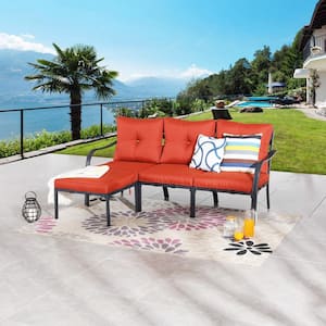 4-Piece Metal Outdoor Sectional Set with Red Cushions