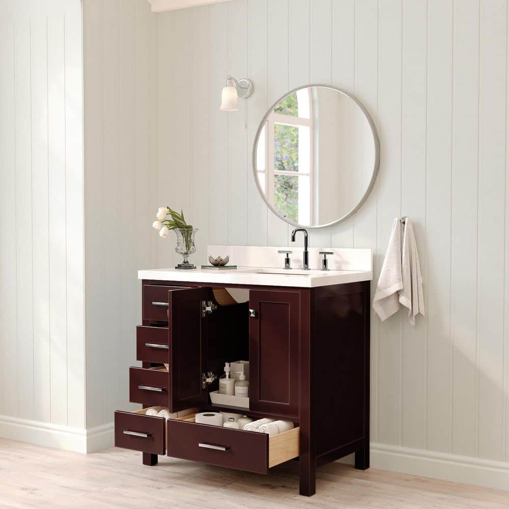 Ariel Cambridge 37" Espresso Single Sink Bathroom Vanity with Quartz Top