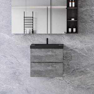 24 in. W x 18.7 in. D x 19.7 in. H Wall Mounted Bathroom Vanity in Gray with Quartz Sand Surface Top Black Basin