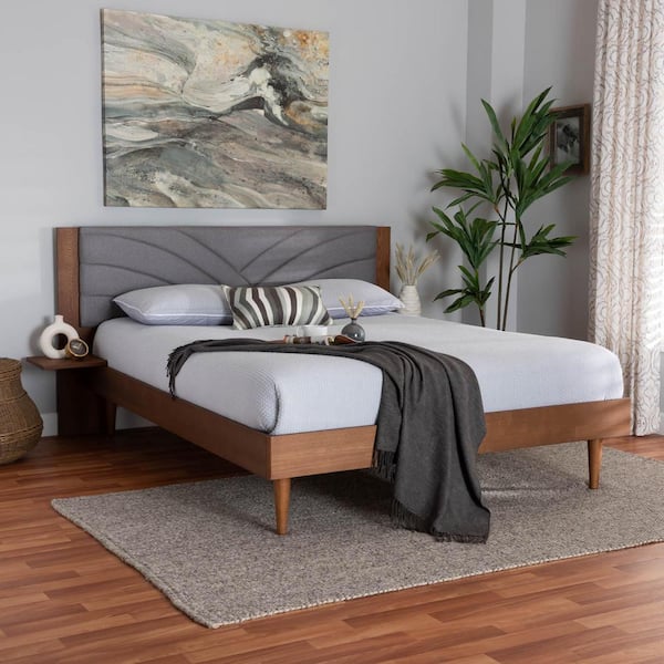 Baxton Studio Hemera Gray and Walnut Brown Wood Frame Queen Platform Bed