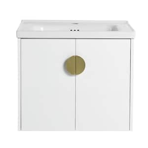 24 in. Wall Mounted Bath Vanity with Soft Close Doors and White Ceramic Top in White