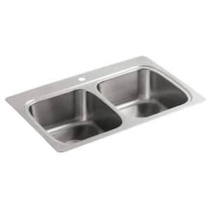 Verse Drop-In Stainless Steel 33 in. 1-Hole 50/50 Double Bowl Kitchen Sink