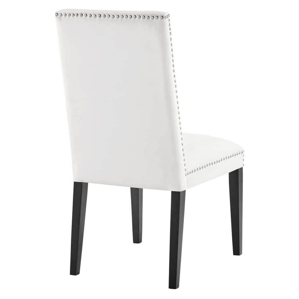 White Velvet Upholstered Parsons Side Chair Set with Wood Legs