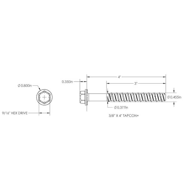 Tapcon 3/8 in. x 4 in. Hex-Washer-Head Large Diameter