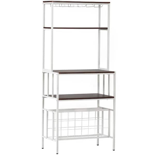 Unbranded 24-Bottle Dark Brown 5-Tier Freestanding Bar Wine Rack with Glass and Cup Holders and Hooks