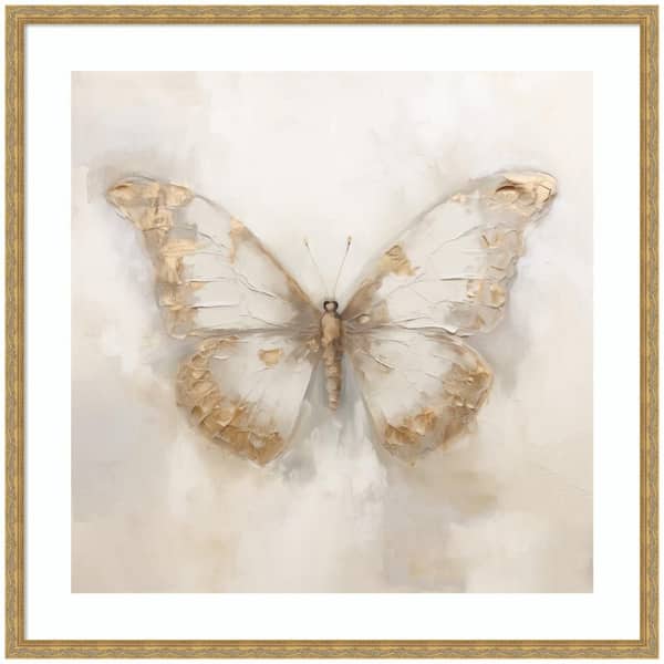 Mila "Butterfly Neutral 2" by The Creative Bunch Studio Abstract Framed Art Print 34 in. x 34 in.