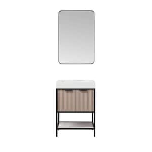 Marcilla 24 in. W x 20 in. D x 34 in. H Single Sink Bath Vanity in Almond Coffee with White Integral Sink Top and Mirror