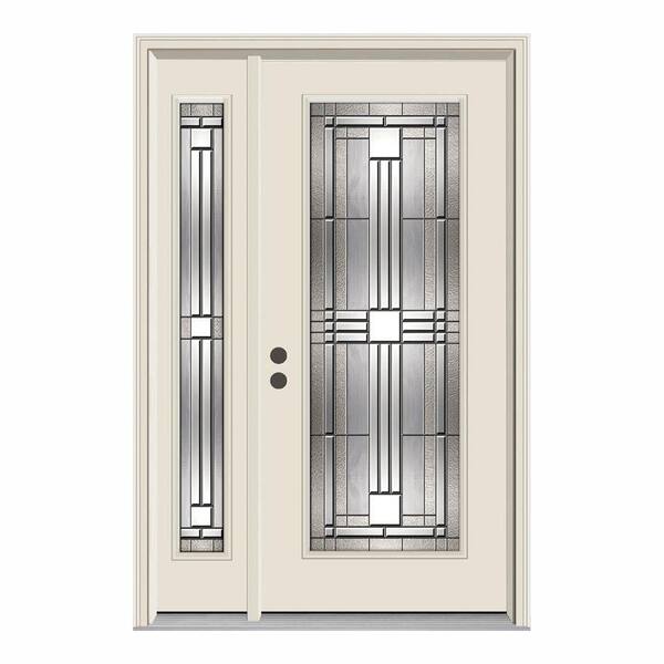 JELD-WEN 50 in. x 80 in. Full Lite Cordova Primed Steel Prehung Right-Hand Inswing Front Door with Left-Hand Sidelite