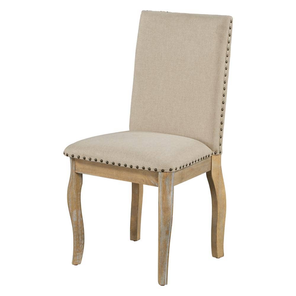 Natural Wood Wash High Back Upholstered Parsons Dining Chairs