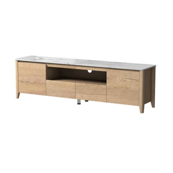 Clihome Modern Style Brown TV Stand Cabinet Fits TV's up to 75 in. with DVD Shelf and Drawers