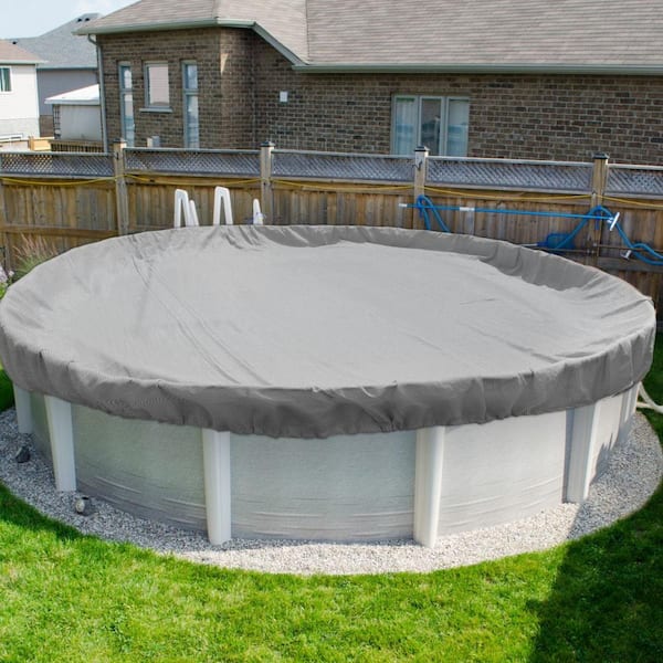 15 ft. Round Light Gray Above Ground Pool Winter Cover with 4 ft. Overlap, Swimming Pool Cover Protector