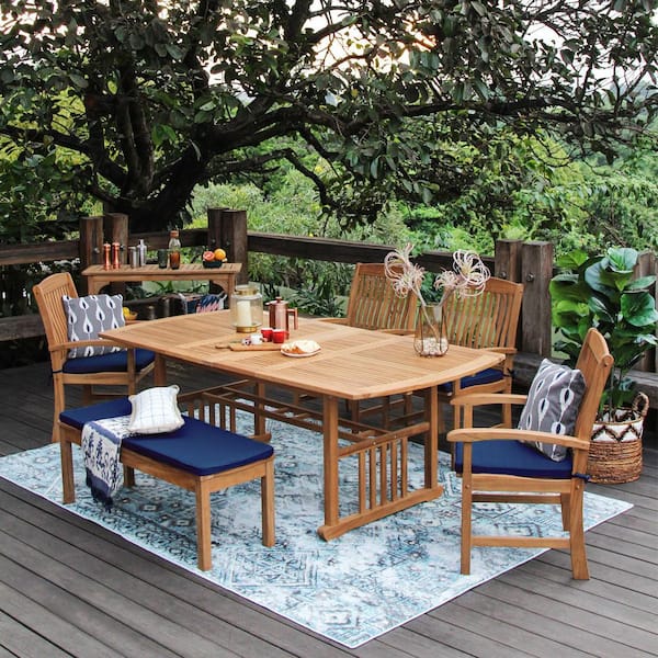 Cambridge Casual Cambridge Casual Caterina 6-Piece Teak Wood Outdoor Dining Set with Navy Cushion