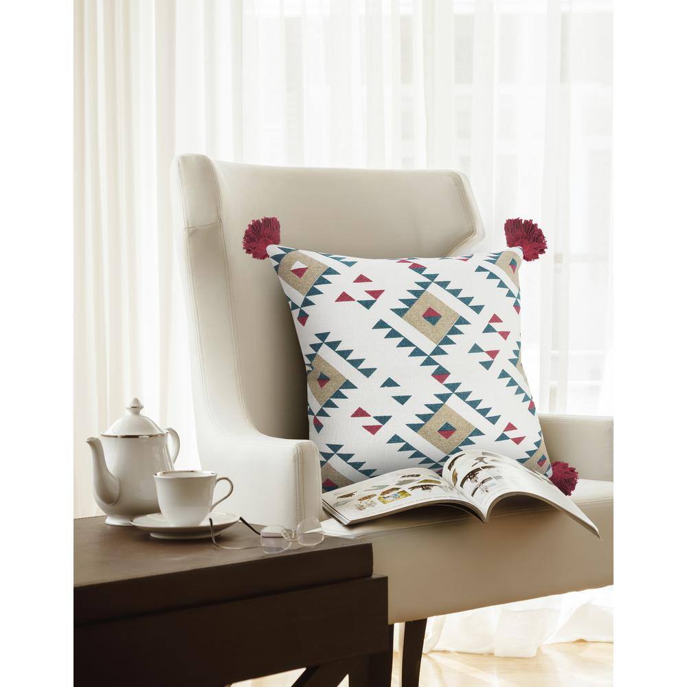 Gemma Multicolor Cotton Geometric Throw Pillows with Tassels, 20" x 20", Set of 2