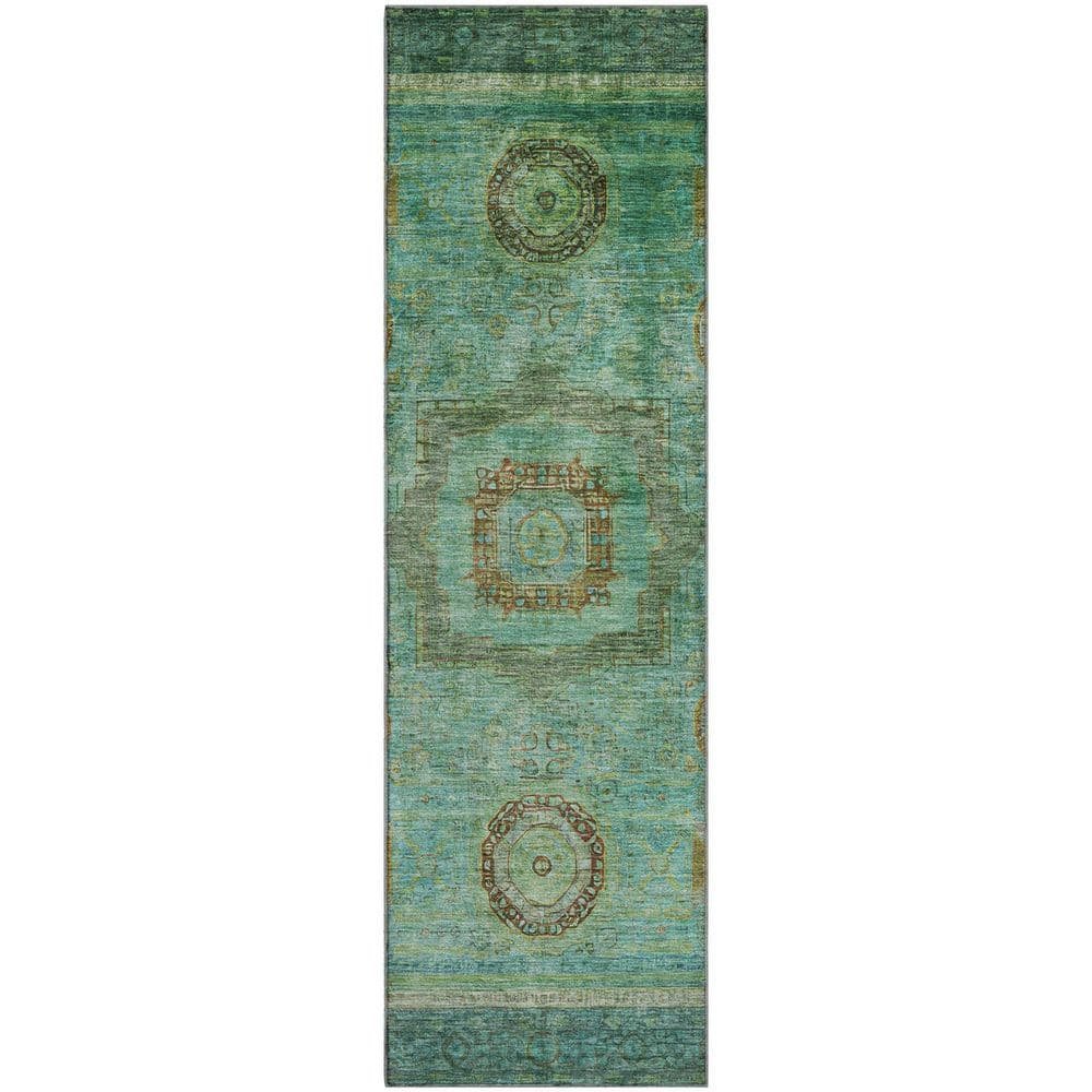Mayfield Premium Machine Washable Abstract AMF2159 Green 2 ft. x 7 ft. Runner Rug price history on PriceWatchPro