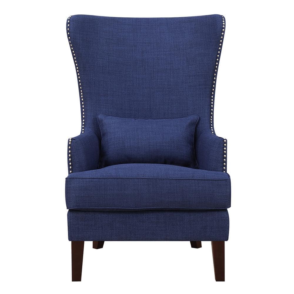 Transitional Flared Back Blue Wood Accent Chair