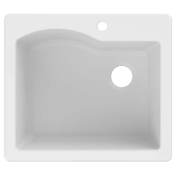 KRAUS Quarza 25 Dual Mount Single Bowl Granite Kitchen Sink in White