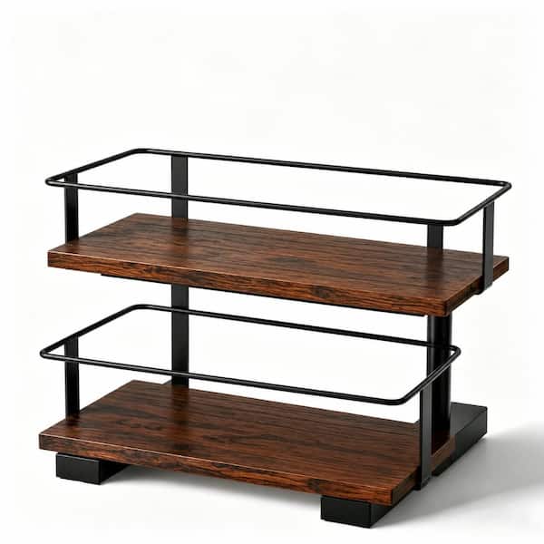2-Tier Coffee Syrup Organizer Rack 6-Bottle Countertop Display Shelf Rustic Wood and Metal for Coffee
