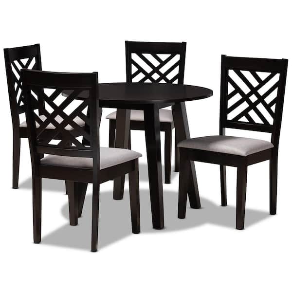 Baxton Studio Lilly 5-Piece Grey and Dark Brown Dining Set