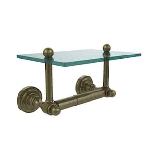 Dottingham Collection Double Post Toilet Paper Holder with Glass Shelf in Antique Brass