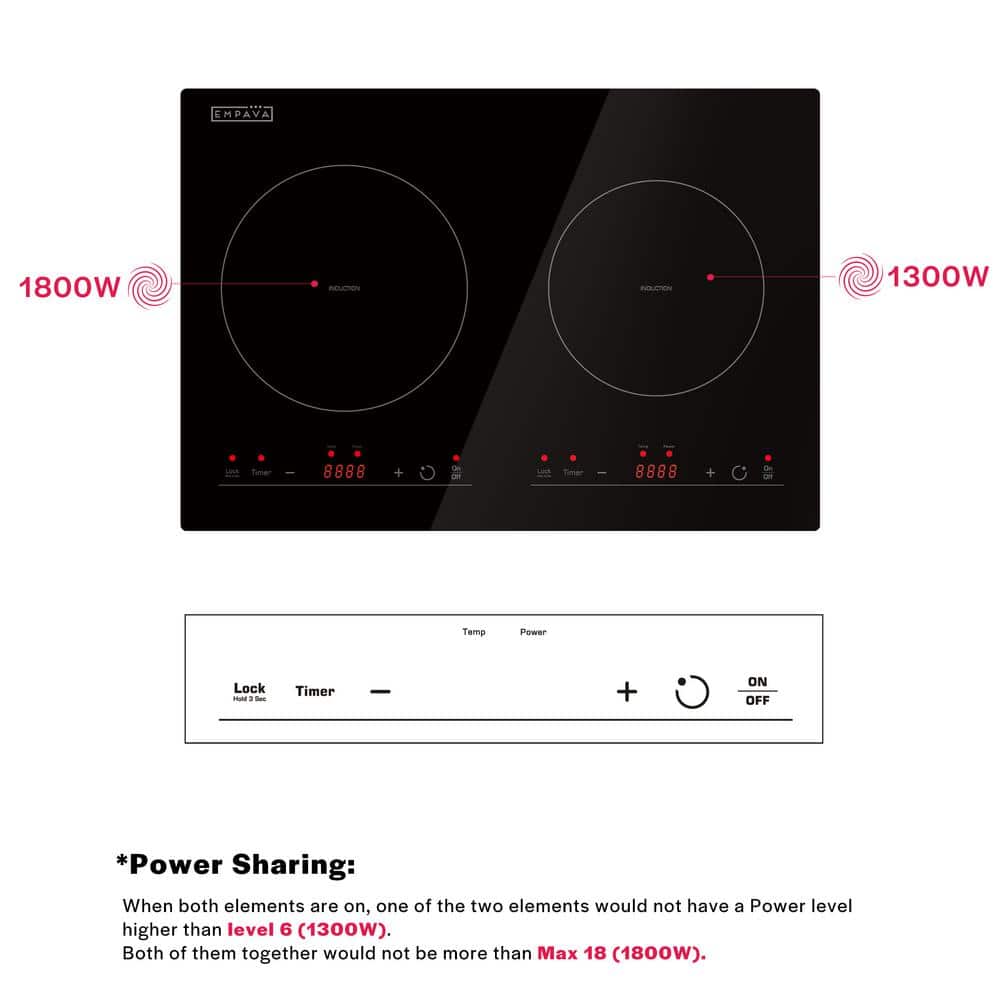 Portable 20.5 in. Electric Modular Induction Cooktop Smooth Surface in Black with 2 of Elements - Thumbnail 4