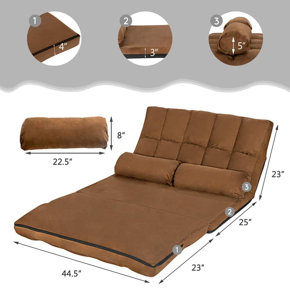 Brown Twin Sleeper Foldable Floor Sofa Bed with Metal Frame