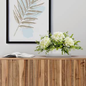 15 in. Hydrangea and Eucalyptus Artificial Arrangement in White Vase