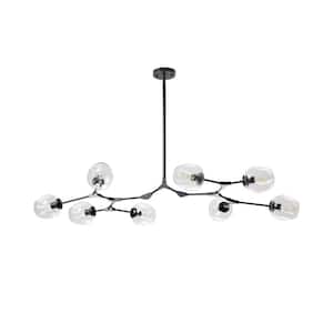 8-Light Clear Modern Linear Chandelier with Black Adjustable Arms and Glass Shades