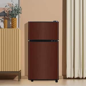 3.5 cu. ft. Mini Refrigerator in Wood Grain with Freezer, 2-Door, 7 Level Thermostat and Removable Shelves