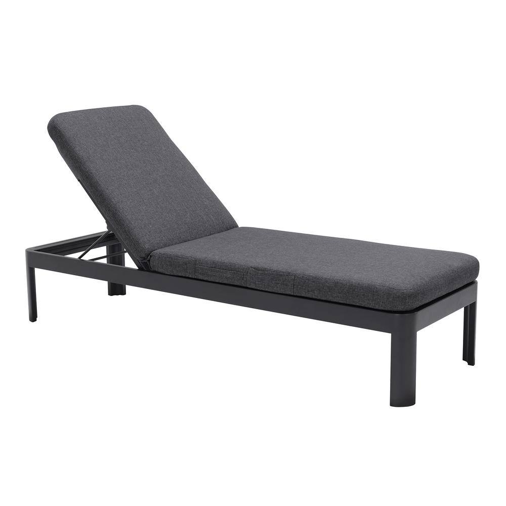 Portals Black Aluminum Outdoor Patio Chaise Lounge Chair with Dark Gray Cus