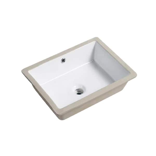 18.31 in. Undermount Rectangular Ceramic Bathroom Sink in Milk White with Overflow