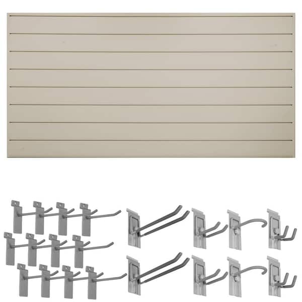 CROWNWALL 48 in. H x 96 in. W Basic Bundle PVC Slatwall Panel Set with Locking Hook Kit in Sandstone (20-Piece)