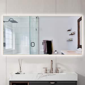 72 in. W x 36 in. H Rectangular Framed Anti-Fog Dimmable Backlit LED Wall Bathroom Vanity Mirror in Gold