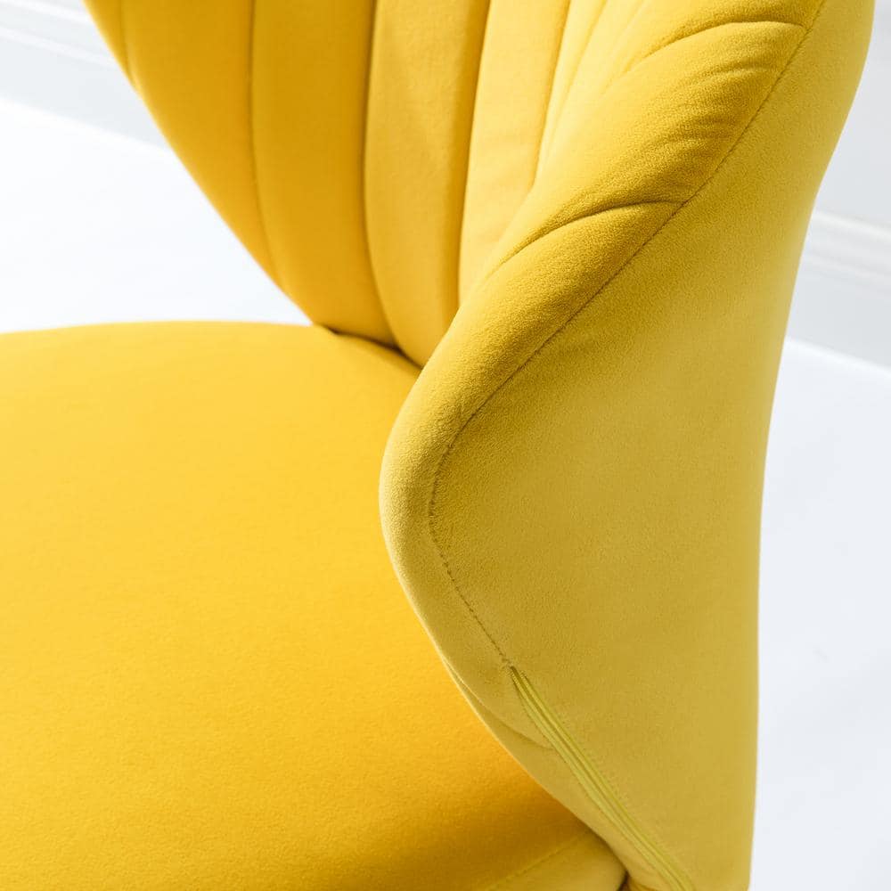 Yellow Velvet Tufted Accent Chair with Gold Legs