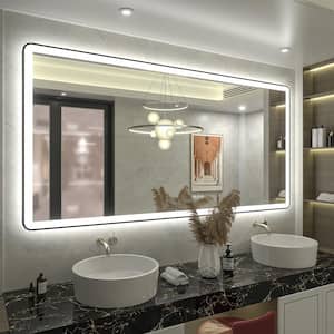 60 in. W x 36 in. H Rectangular Framed Front & Back LED Lighted Anti-Fog Wall Bathroom Vanity Mirror in Tempered Glass