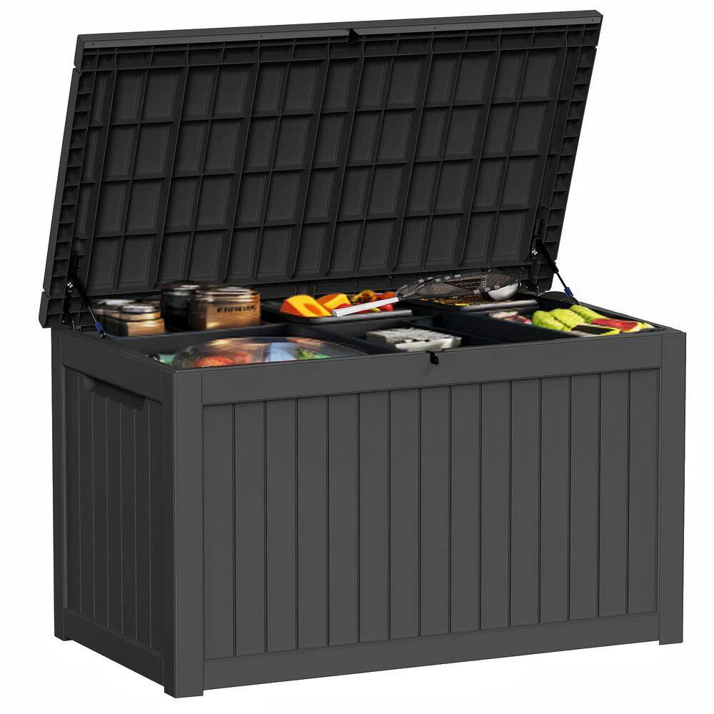 230 Gal. Plastic Deck Box Outdoor Storage Shed with Hydraulic Piston Design, Black