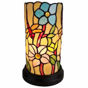 Charlie 14 in. Dark Brown Integrated LED Candlestick Interior Lighting Table Lamp for Living Room w/Red Glass Shade