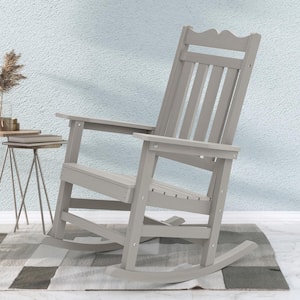 Light Gray Plastic Adirondack Rocking Chair with Big Armrest Weather Resistant, Fire Pit Outdoor Rocking Chair