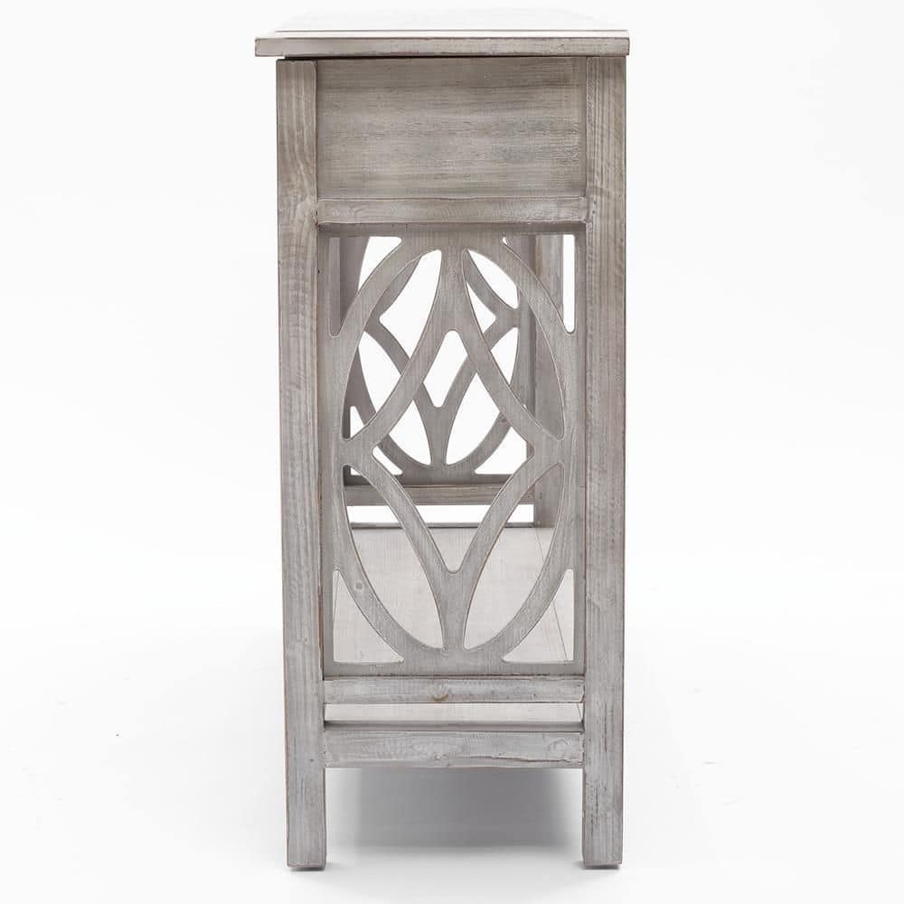 Gray Wood Console Table with Storage and Shelf